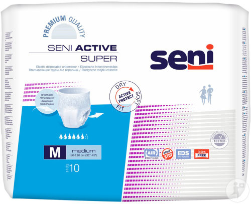 Seni Active Super Pants Einweghosen M Atmungsaktiv Hüftumfang 80-110cm 6 Tropfen 10 Stück