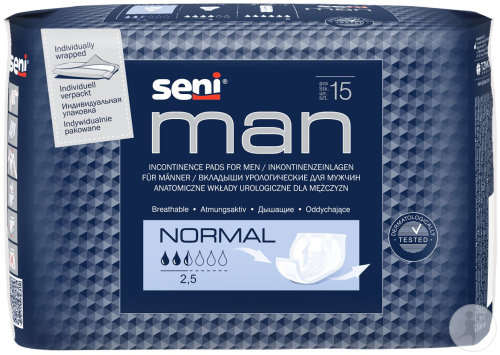 Seni Man Normal Einlagen Atmungsaktiv Anatomisch 21,5x28,5cm 2,5 Tropfen 15 Stück
