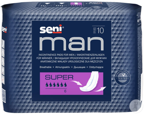 Seni Man Super Einlagen Atmungsaktiv Anatomisch 9x40cm 6 Tropfen 20 Stück