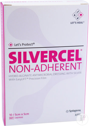 Silvercel Non-Adherent Hydroalginat Verband 5x5cm Stück 10 (Cad7050)