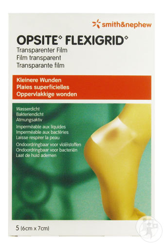Smith&Nephew Opsite Flexigrid Transparenter Steriler Folienverband 6x7cm Stück 5 (66030333)