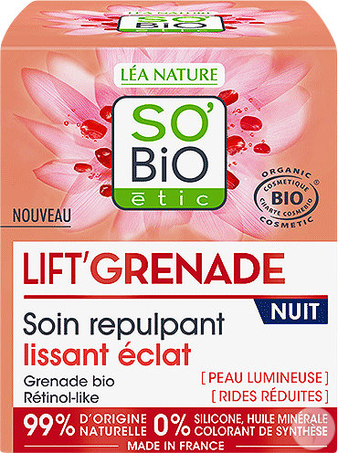 So'Bio Étic Lift'Grenade Aufpolsternde Nachtpflege Glättende Ausstrahlung Bio Tiegel 50ml