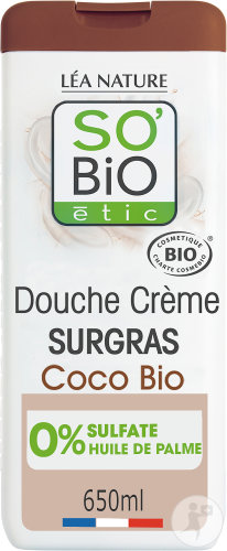 So'Bio Étic Rückfettende Duschcreme Bio-Kokosöl Nährt Trockene Sensible Haut Flasche 650ml
