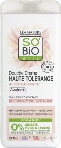 So'Bio Étic Sensitiv Duschcreme Bio-Hafermilch Beruhigt Trockene Empfindliche Haut Flakon 650ml