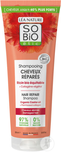 So'Bio Étic Shampoo Repariertes Haar Rizinus Bio Und Pflanzliches Kollagen Tube 250ml