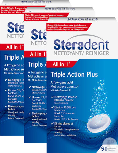 Steradent Triple Action Plus 3x90 Comprimés Promo Pack