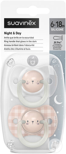 Suavinex Symmetrische Schnuller SX Pro Night&Day 6/18m Kaninchen 2 Stück