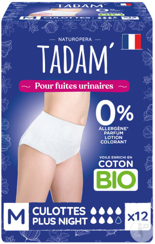 Tadam Einweg Slips Plus Nacht Bei Blasenschwäche Und Inkontinenz Größe M Bio Baumwolle 12 Stück