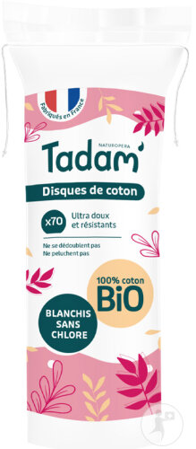 Tadam Runde Wattepads Aus Bio-Baumwolle Zum Abschminken 70 Stück