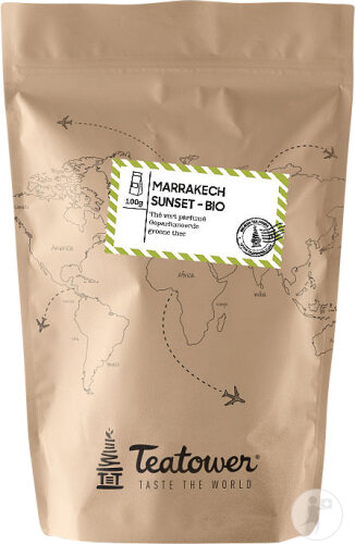 Teatower Marrakech Sunset Bio Grüner Tee Hauptaroma Minze Orangenblüte 20 Teebeutel