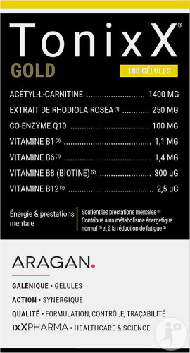 ixX Pharma TonixX Gold Müdigkeit & Mentale Energie Rhodiola CoQ10 & Vitamine B 180 Kapseln