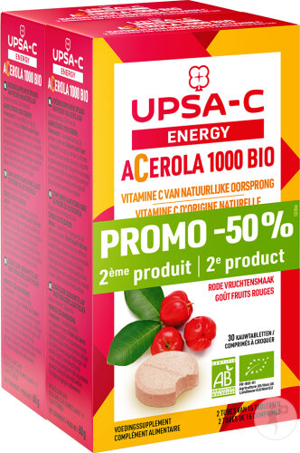 Upsa-C Energy Acérola 1000 Bio Rote Früchte 60 Kautabletten Promopack -50%