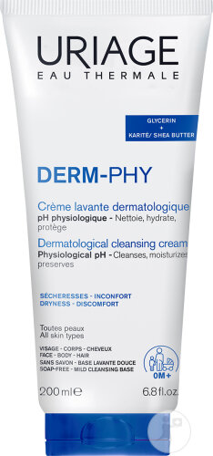 Uriage Derm-Phy Dermatologische Waschcreme Alle Hauttypen Gesicht/ Körper/ Haar Tube 200ml