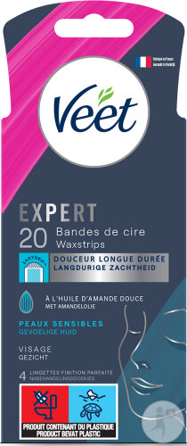 Veet Expert Kaltwachsstreifen Gesicht Alle Hauttypen 20 Stück + 4 Pflegetücher