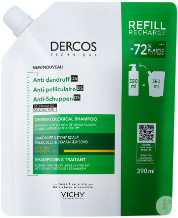 Vichy Dercos Anti-Schuppen Shampoo Für Trockenes Haar Nachfüllung 390ml