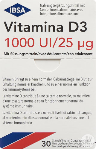 Vitamina D3 Nahrungsergänzungsmittel 1000 I.U. 30 Schmelzfilme