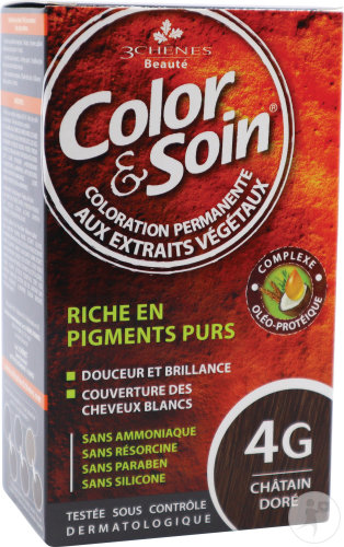 3 Chênes Color & Soin Coloration Permanente Aux Extrait Végétaux 4G Châtain Doré 1 Kit