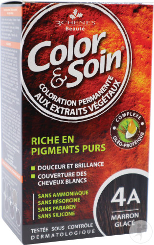 3 Chênes Color & Soin Coloration Permanente Aux Extrait Végétaux 4A Marron Glacé 1 Kit