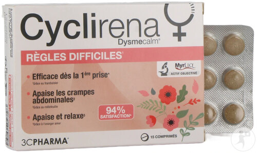 3C Pharma Cyclirena Règles Difficiles 15 Comprimés