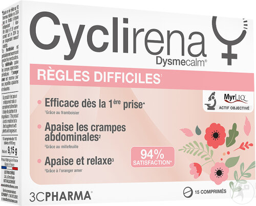 3C Pharma Cyclirena Règles Difficiles 15 Comprimés