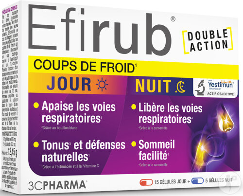 3C Pharma Efirub Coups De Froid Jour/Nuit 15 Gélules Jour + 5 Comprimés Nuit