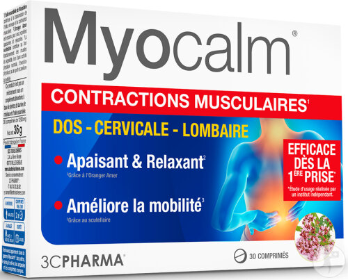 3C Pharma Myocalm Contractions Musculaires Dos Cervicales, Lombaire 30 Comprimés