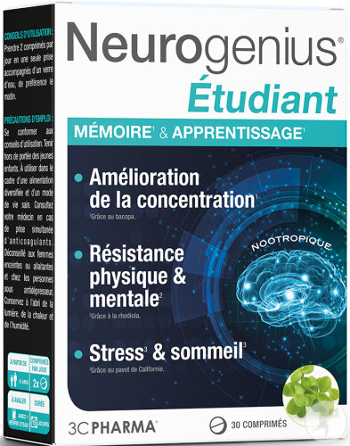 3C Pharma Neurogenius Étudiant Mémoire & Intelligence 30 Comprimés