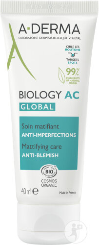 A-Derma Biology Ac Global Soin Matifiant Anti-Imperfections Anti-Marques Peau Tendance Acnéique 40ml