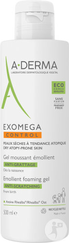 A-Derma Exomega Control Gel Moussant Émollient Anti-Grattage Peau Sèche Tendance Atopique 500ml
