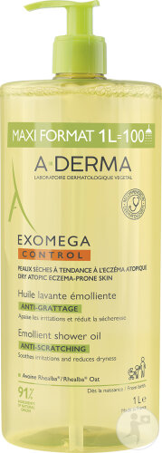 A-Derma Exomega Control Huile Lavante Emolliente Anti-Grattage Eczéma Atopique 1l