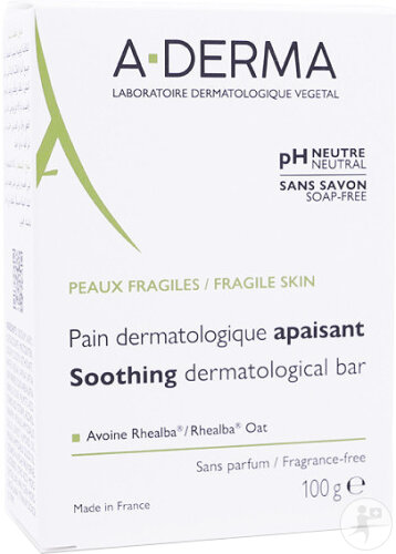 A-Derma Indispensables Pain Dermatologique Apaisant À L'Avoine Rhealba 100g