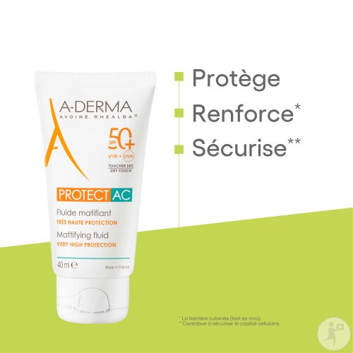 A-Derma Protect Ac Fluide Matifiant IP50+ Protection Solaire Peau ...