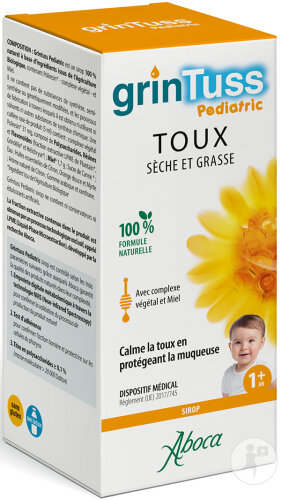 Aboca GrinTuss Sirop Pediatric Dès 1 An Tous Types De Toux Flacon 128g