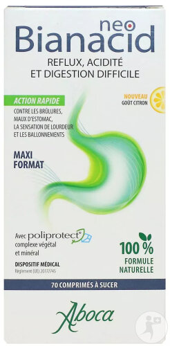 Aboca NeoBianacid Reflux Acidité Et Digestion Difficile Goût Citron 70 Comprimés A Sucer