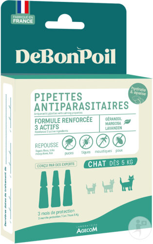 DeBonPoil Pipettes Antiparasitaires Chat Dès 5kg Pièces 3x1ml