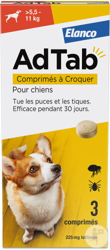 AdTab 225mg Antiparasitaire Interne Chien +5,5-11kg 3 Comprimés À Croquer