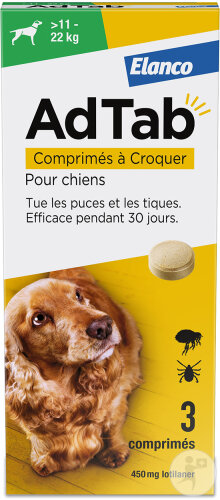 AdTab 450mg Antiparasitaire Interne Chien +11-22kg 3 Comprimés À Croquer