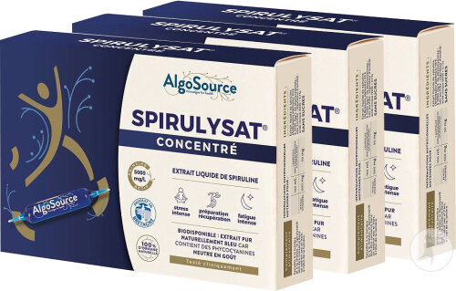 Pack De 3  Algosource Spirulysat Concentré Extrait Liquide De Spiruline Ampoules 20x10ml 