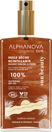 Alphanova Organic Sun Beauty Huile Sèche Scintillante Corps Et Cheveux Bio 100ml