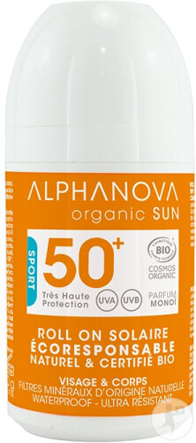 Alphanova Sun Roll On Solaire IP50+ Haute Resistance 100% Naturel Bio 50g