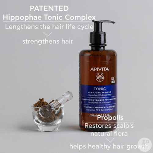 Apivita Shampoing Tonique Pour Hommes Cheveux Clairsemés Ecopack 500ml-3