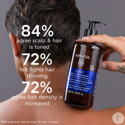 Apivita Shampoing Tonique Pour Hommes Cheveux Clairsemés Ecopack 500ml-5