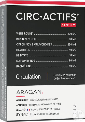 Aragan Synactifs Circactifs Circulation Vigne Rouge 30 Gélules