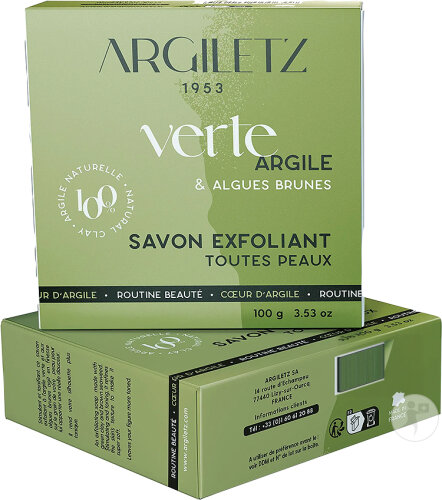 Argiletz Cœur D'Argile Savon Exfoliant Argile Verte Et Algues Brunes Corps Toutes Peaux 100g