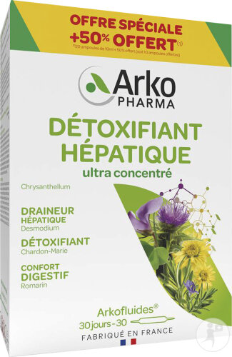 Arkofluides Détox Hépatique Desmodium Chardon Marie 30 Ampoules