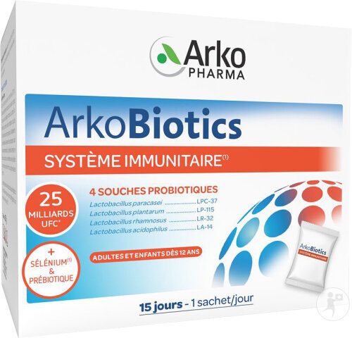 Arkopharma Arkobiotics Système Immunitaire Fort 4 Souches Probiotiques 15 Sachets