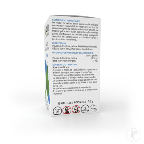 Arkopharma Arkogélules Anxiété Et Spasmes Intestinaux Mélisse Bio 45 Gélules-3