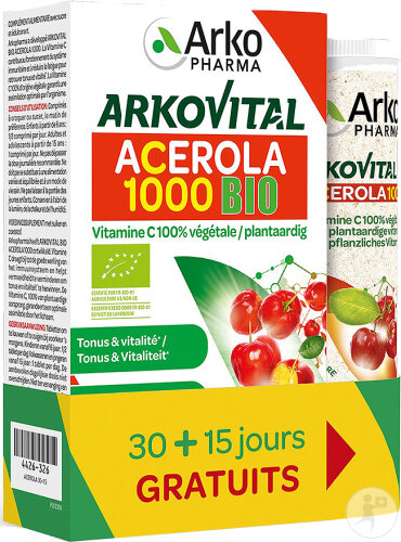 Arkopharma Arkovital Acérola 1000 Bio Vitamines Végétales 30 + 15 Comprimés À Croquer