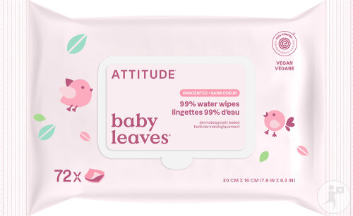 Attitude Baby Leaves Lingettes 99% D’Eau Sans Parfum 72 Pièces