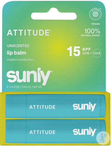 Attitude Sunly Baume À Lèvres IP15 Sans Parfum Pack Duo 2x4.25g